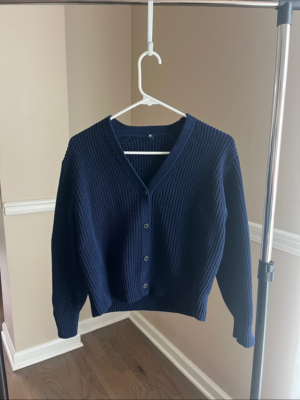 Uniqlo Dark Navy V‑Neck Button Ribbed Cardigan